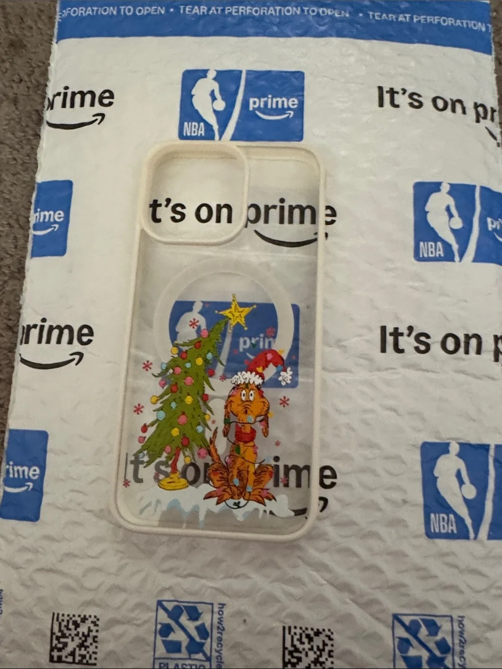 SHEIN Clear Holiday Cat & Christmas Tree Phone Case - Green, Red, Yellow
